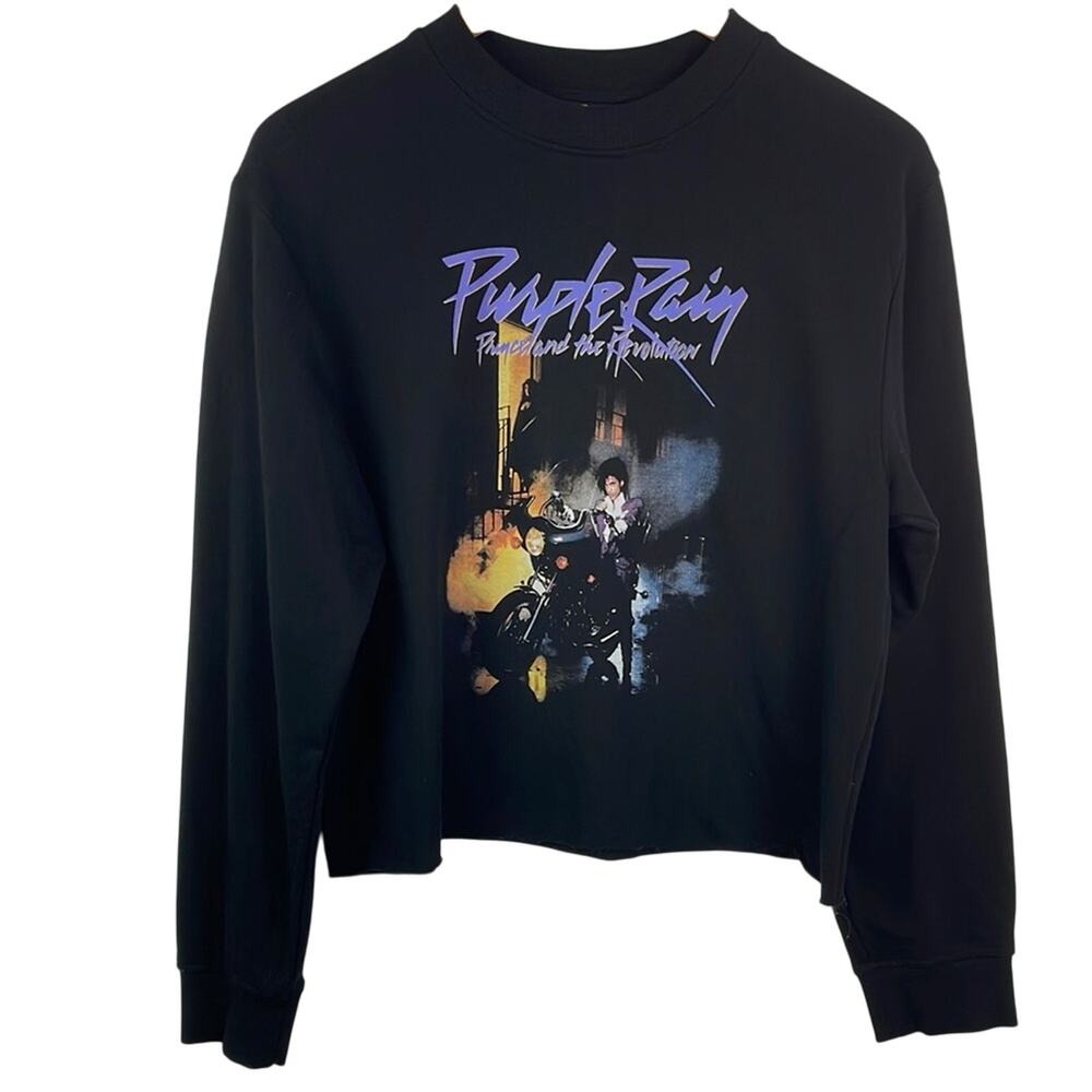 Prince Purple Rain Black and Purple Crew Neck Sweater Cropped L